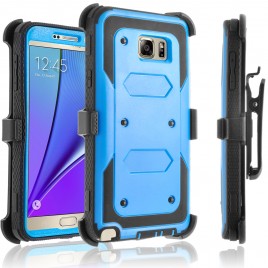 Samsung Galaxy Note 5 Case, [SUPER GUARD] Dual Layer Protection With [Built-in Screen Protector] Holster Locking Belt Clip+Circle(TM) Stylus Touch Screen Pen (Blue)